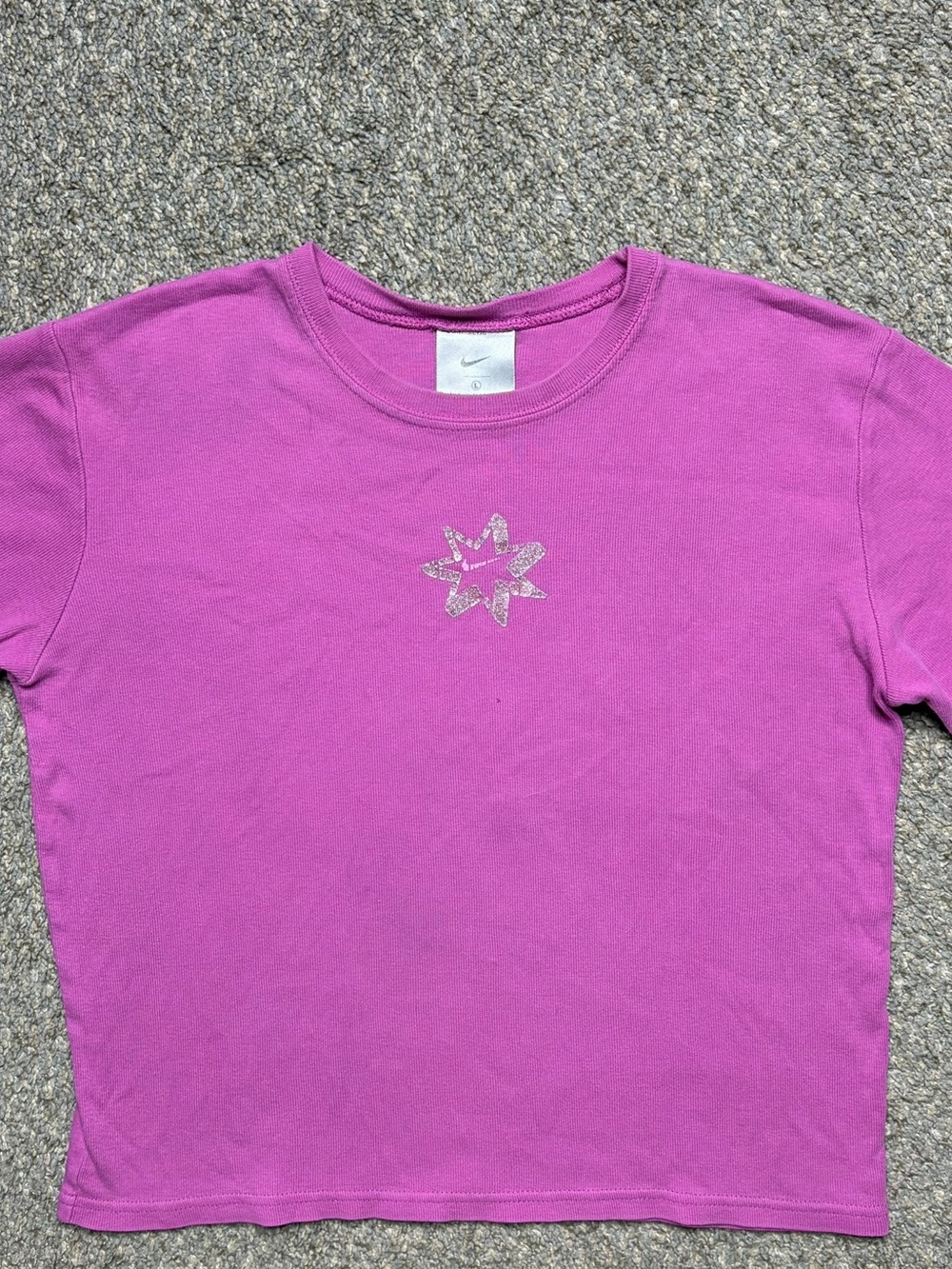Vintage 90s Nike Star Logo Pink Short Sleeve TShirt Size L Sporty Athleisure